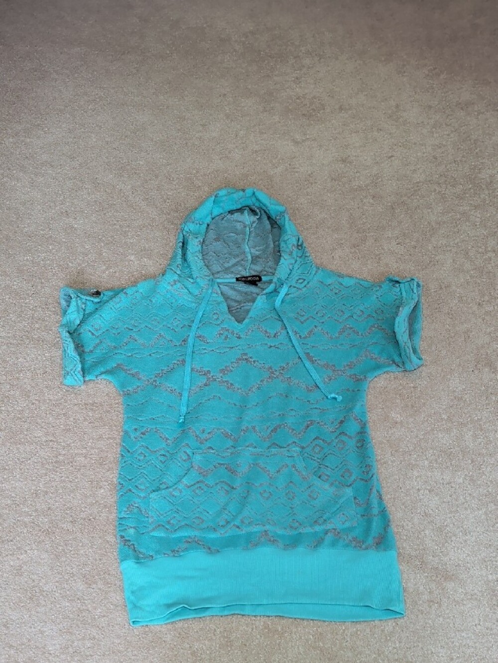 Miss Chievous Teal Knit Hooded Pullover with Front Pocket